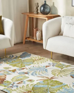 Teppich Wolle Mehrfarbig 160 X 230 Cm Blattmuster Kurzflor Kinik