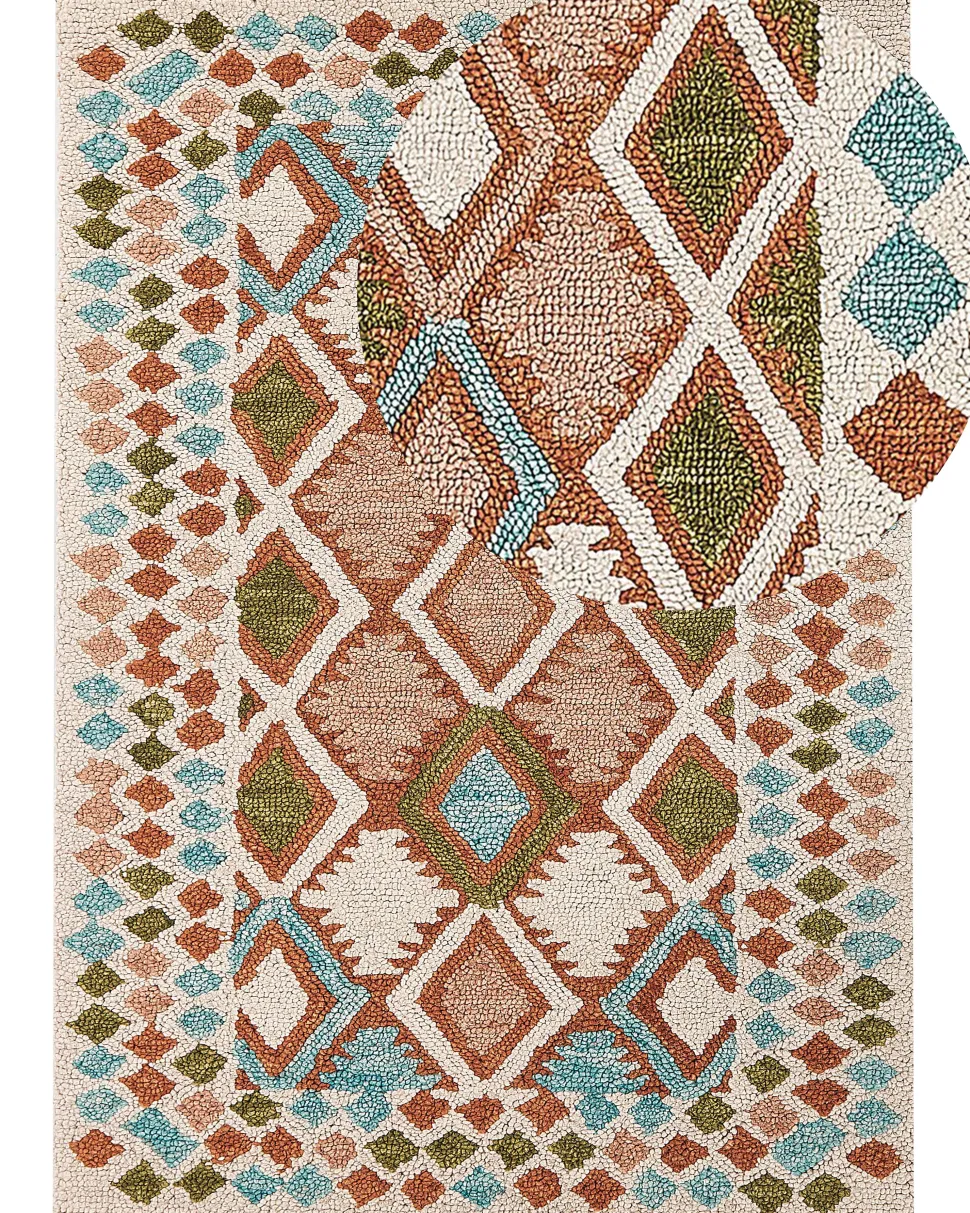 Teppich Wolle Mehrfarbig 160 X 230 Cm Geometrisches Muster Kurzflor Ermenek