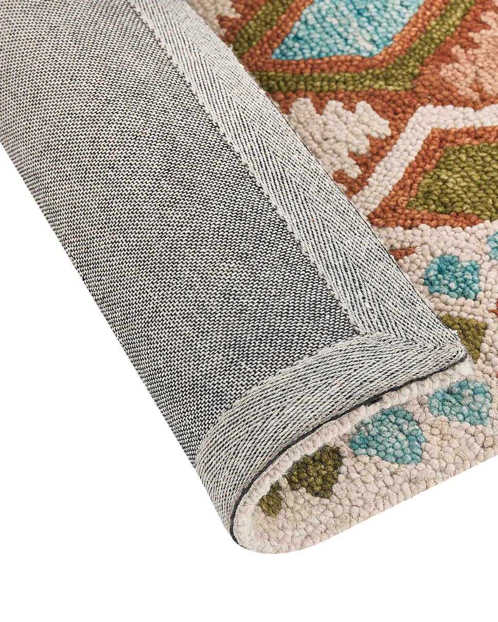 Teppich Wolle Mehrfarbig 160 X 230 Cm Geometrisches Muster Kurzflor Ermenek