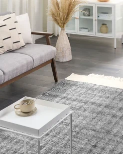 Teppich Wolle Schwarz / Cremeweis 160 X 230 Cm Streifenmuster Kurzflor Atlanti