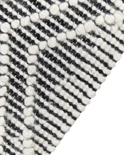 Teppich Wolle Schwarz / Weis 160 X 230 Cm Fransen Kurzflor Savuca