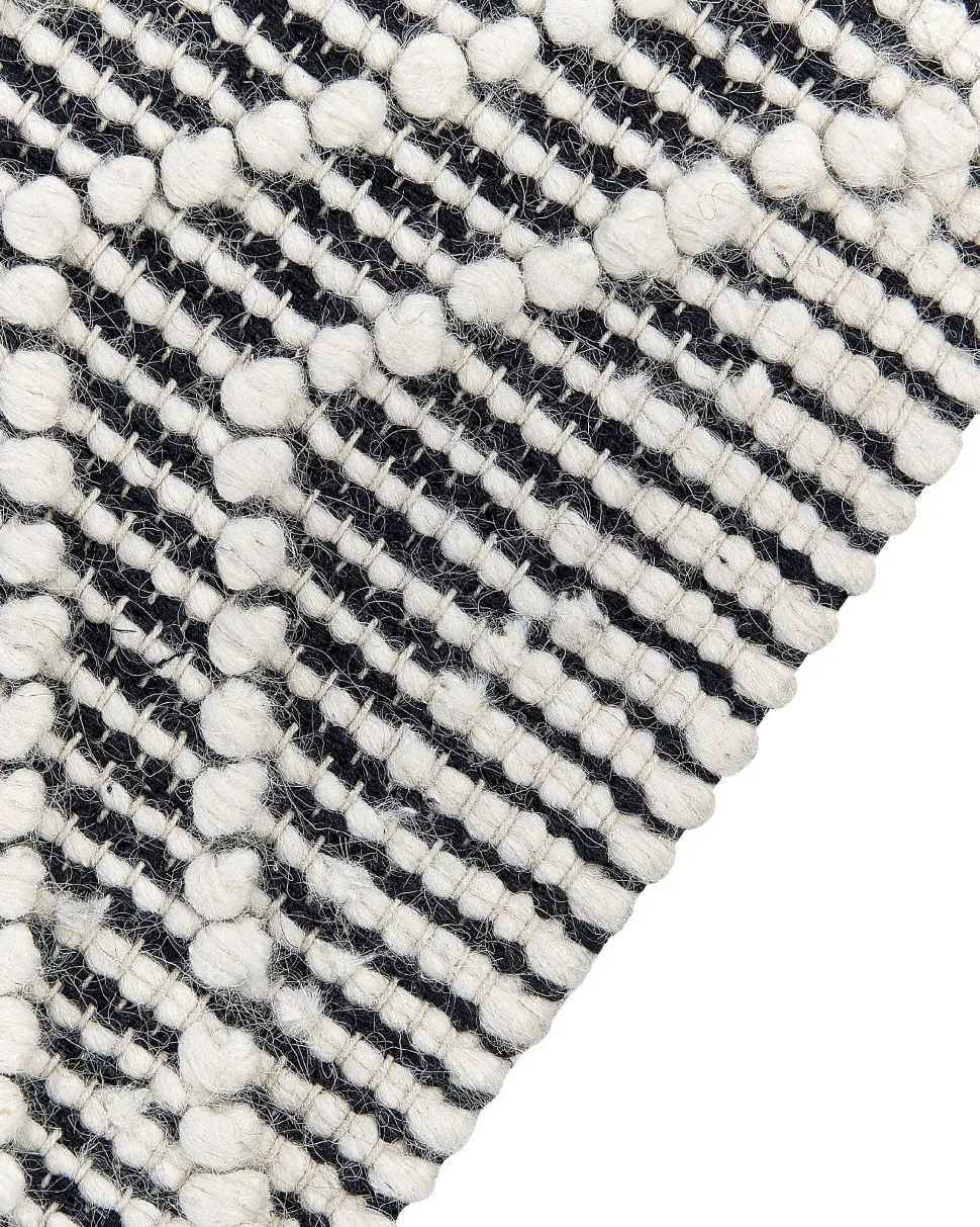 Teppich Wolle Schwarz / Weis 160 X 230 Cm Fransen Kurzflor Savuca