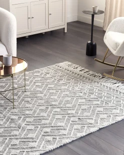 Teppich Wolle Schwarz / Weis 160 X 230 Cm Fransen Kurzflor Kavak