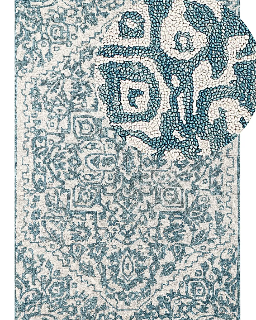 Teppich Wolle Weis / Blau 160 X 230 Cm Ahmetli