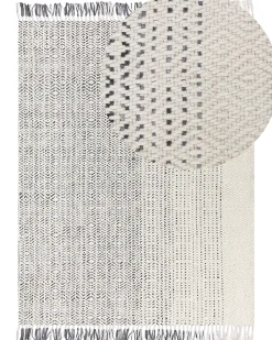 Teppich Wolle Weis / Grau 160 X 230 Cm Kurzflor Omerli