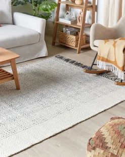 Teppich Wolle Weis / Grau 160 X 230 Cm Kurzflor Omerli