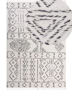 Teppich Wolle Weis / Schwarz Geometrisches Muster 160 X 230 Cm Kurzflor Alkent