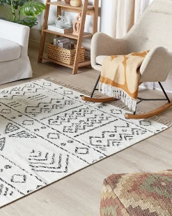 Teppich Wolle Weis / Schwarz Geometrisches Muster 160 X 230 Cm Kurzflor Alkent