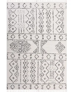 Teppich Wolle Weis / Schwarz Geometrisches Muster 160 X 230 Cm Kurzflor Alkent