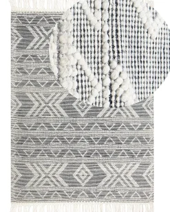 Teppich Wolle Weis / Schwarz 160 X 230 Cm Geometrisches Muster Pazar