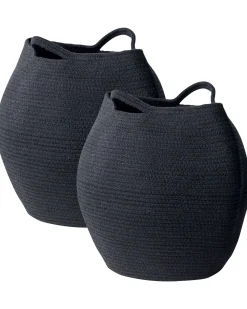 Textilkorb Baumwolle Schwarz 2Er Set Panjgur