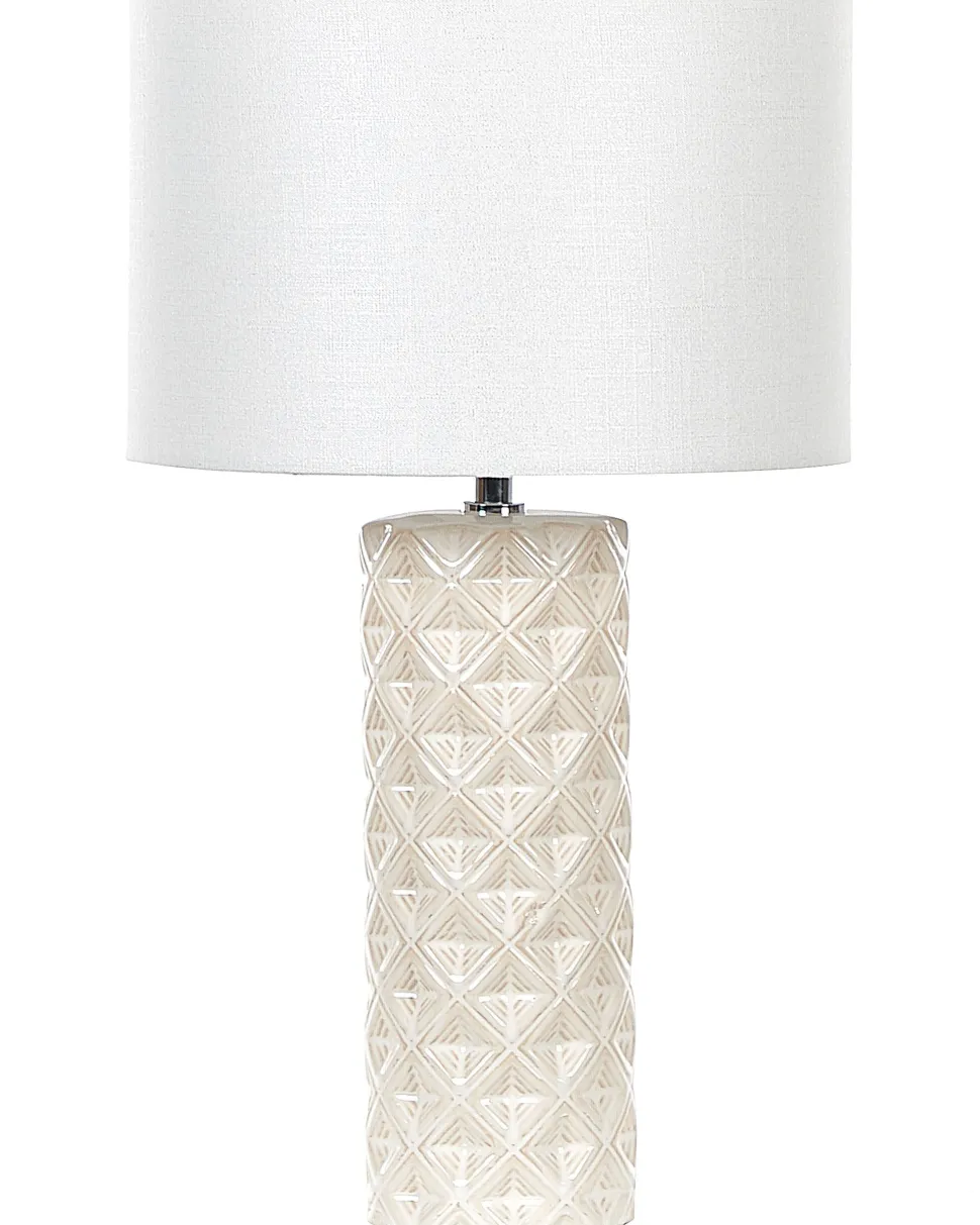 Tischlampe Beige Keramik 49 Cm Trommelform Balonne