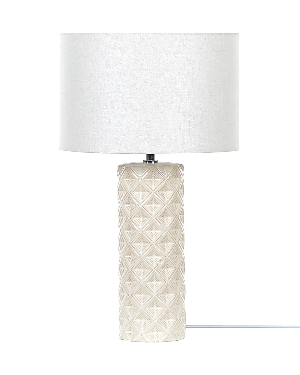 Tischlampe Beige Keramik 49 Cm Trommelform Balonne