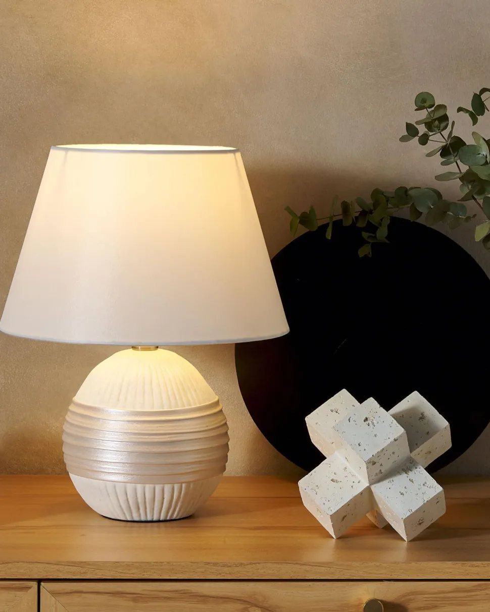 Tischlampe Cremeweis Keramik 37 Cm Kegelform Sado