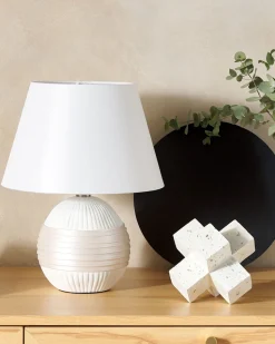 Tischlampe Cremeweis Keramik 37 Cm Kegelform Sado