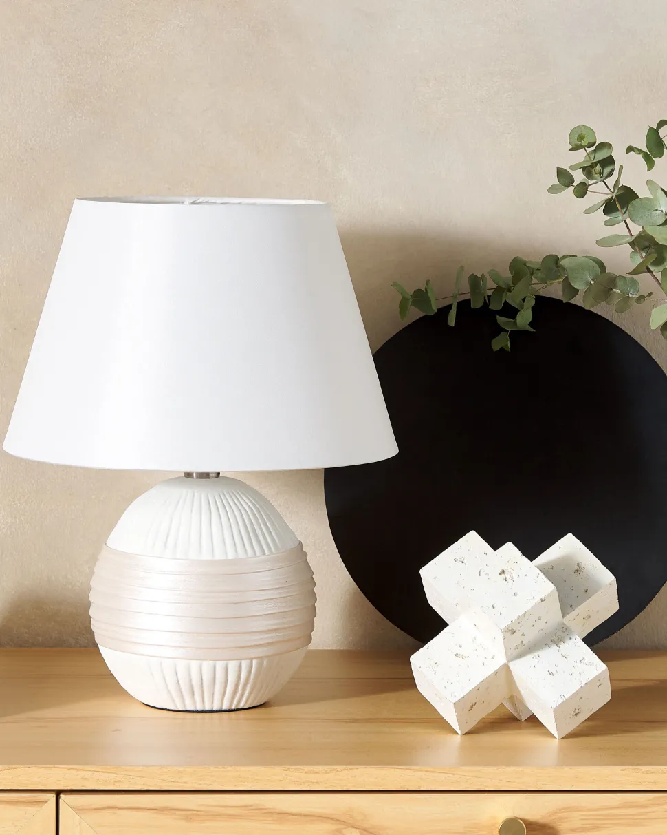 Tischlampe Cremeweis Keramik 37 Cm Kegelform Sado