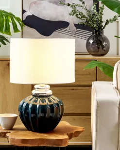 Tischlampe Dunkelblau 45 Cm Trommelform Neris