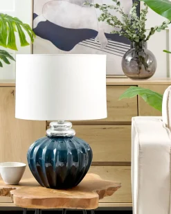 Tischlampe Dunkelblau 45 Cm Trommelform Neris