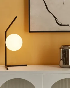 Tischlampe Glas Schwarz / Weis 47 Cm Kugelform Wapiti