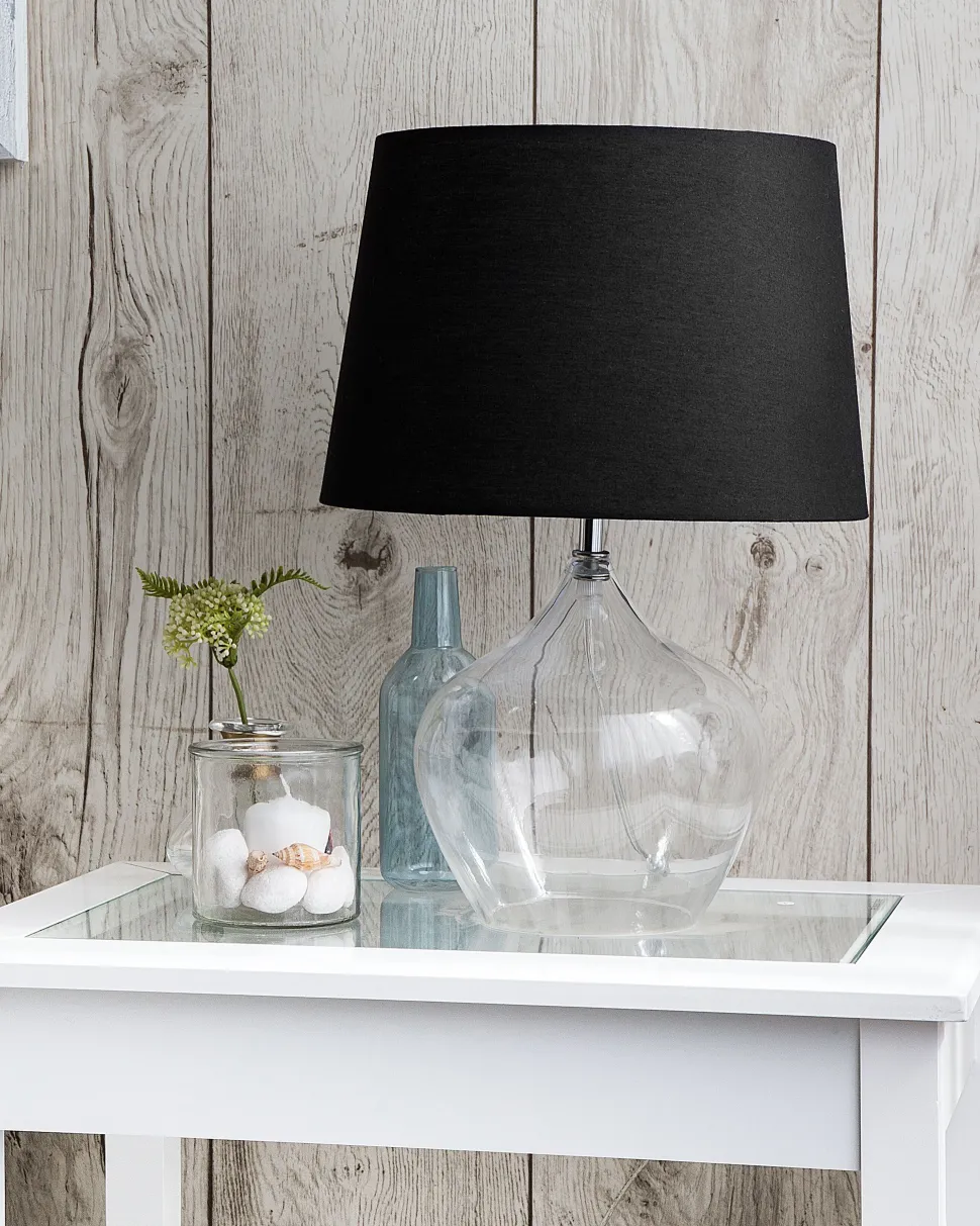 Tischlampe Glas Transparent / Schwarz 45 Cm Trommelform Osum