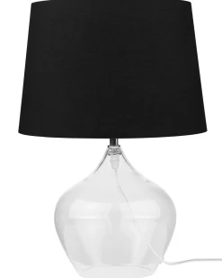 Tischlampe Glas Transparent / Schwarz 45 Cm Trommelform Osum