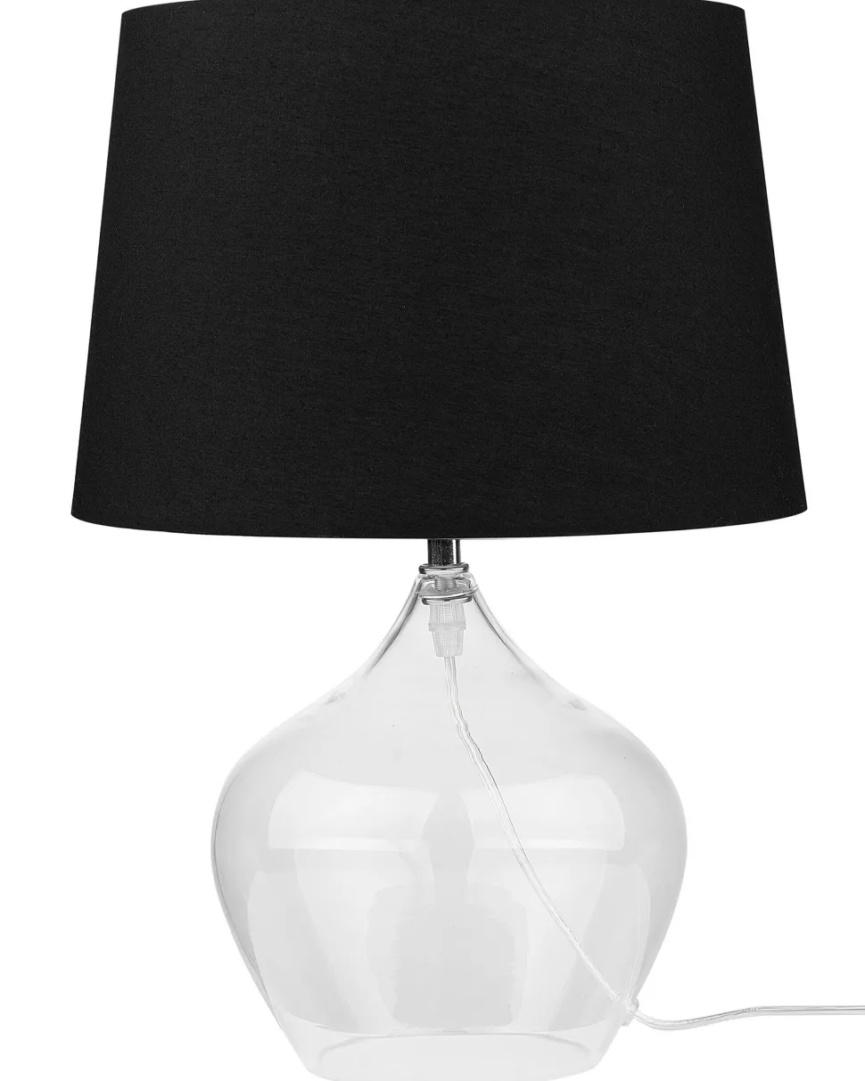 Tischlampe Glas Transparent / Schwarz 45 Cm Trommelform Osum