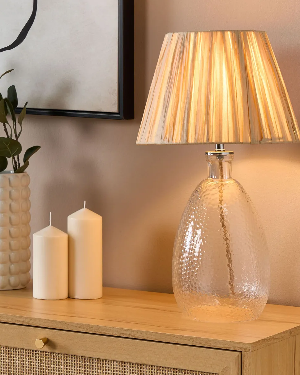 Tischlampe Glas Transparent / Naturlich 54 Cm Kegelform Blanco