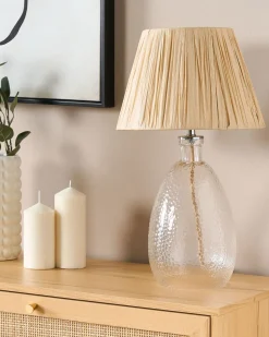 Tischlampe Glas Transparent / Naturlich 54 Cm Kegelform Blanco