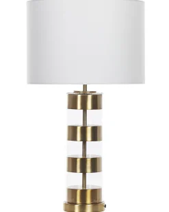 Tischlampe Gold / Weis 63 Cm Trommelform Beatton