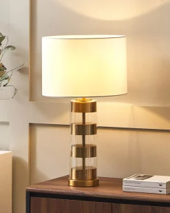 Tischlampe Gold / Weis 63 Cm Trommelform Beatton