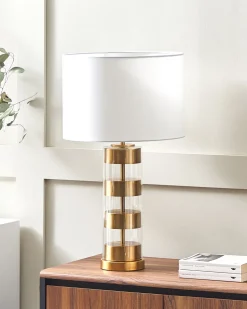 Tischlampe Gold / Weis 63 Cm Trommelform Beatton