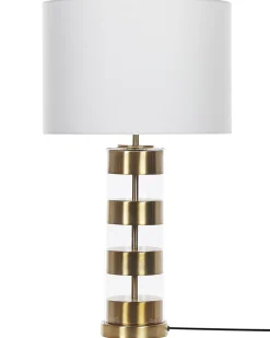 Tischlampe Gold / Weis 63 Cm Trommelform Beatton