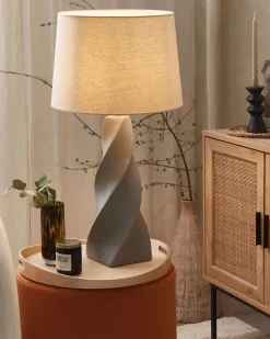 Tischlampe Grau 71 Cm Trommelform Belaya