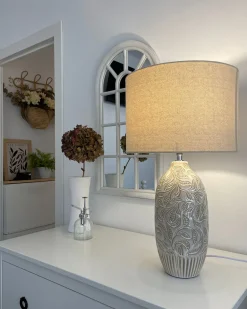 Tischlampe Keramik Beige 57 Cm Trommelform Salza