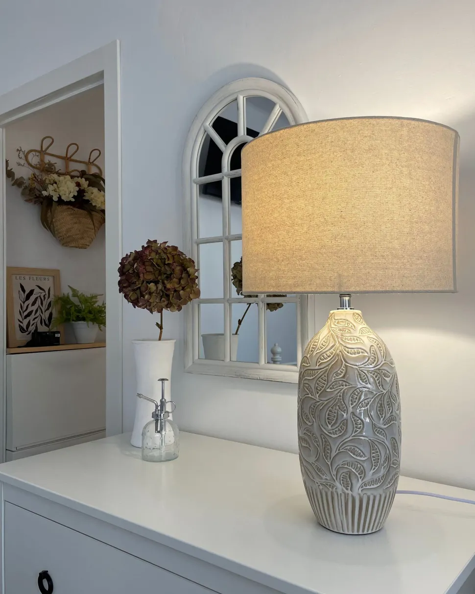 Tischlampe Keramik Beige 57 Cm Trommelform Salza