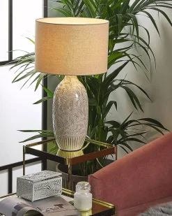 Tischlampe Keramik Beige 57 Cm Trommelform Salza