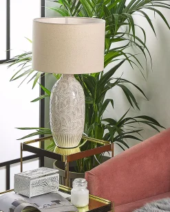 Tischlampe Keramik Beige 57 Cm Trommelform Salza