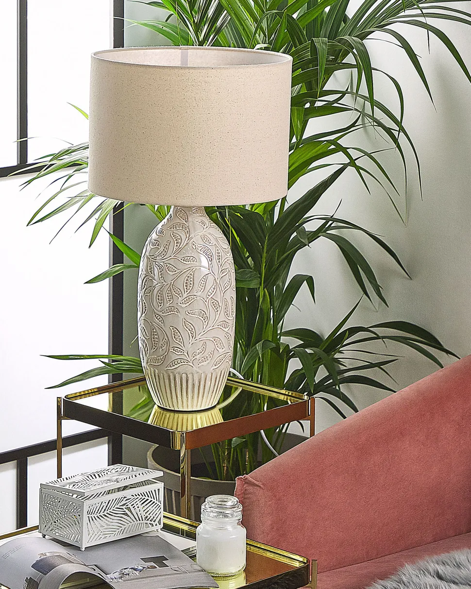 Tischlampe Keramik Beige 57 Cm Trommelform Salza
