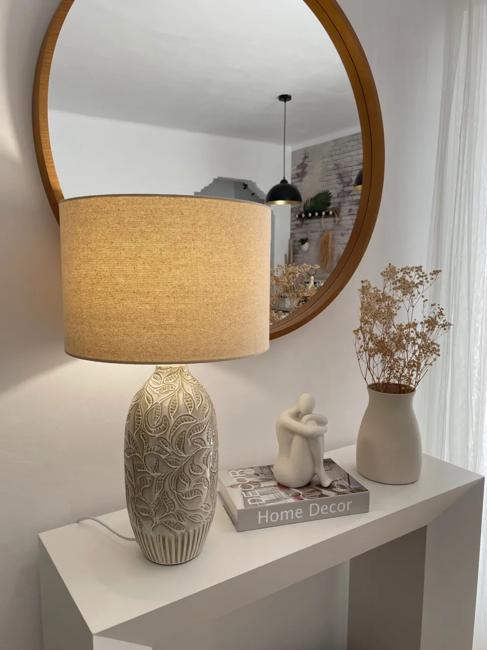 Tischlampe Keramik Beige 57 Cm Trommelform Salza