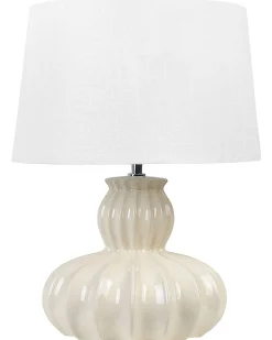 Tischlampe Keramik Beige 46 Cm Trommelfrom Malabuka