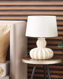 Tischlampe Keramik Beige 46 Cm Trommelfrom Malabuka