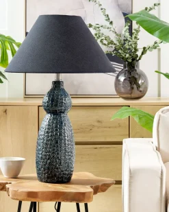 Tischlampe Keramik Dunkelblau/Schwarz 60 Cm Matina