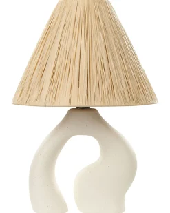 Tischlampe Keramik Naturlich / Weis 42 Cm Kegelform Barbas