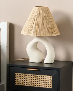 Tischlampe Keramik Naturlich / Weis 42 Cm Kegelform Barbas