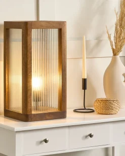 Tischlampe Mango Holz Hellbraun 50 Cm Geometrisch Kolidam