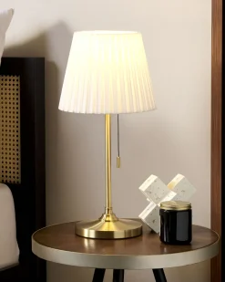 Tischlampe Messingfarben / Weis 48 Cm Kegelform Torysa
