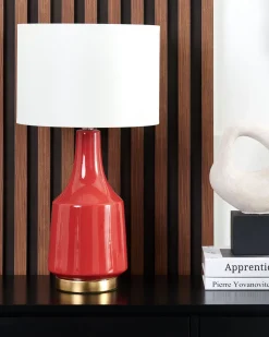 Tischlampe Rot 60 Cm Trommelform Triversa