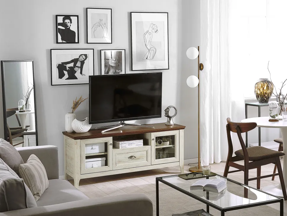 Tv-Mobel Beige / Dunkler Holzfarbton 141 X 42 X 58 Cm Medan