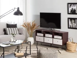 Tv-Mobel Dunkler Holzfarbton / Weis Mit 3 Schubladen 120 X 35 X 60 Cm Foston