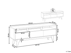 Tv-Mobel Dunkler Holzfarbton / Weis Mit 3 Schubladen 140 X 39 X 53 Cm Syracuse